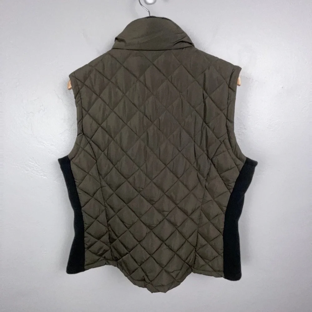 Andrew Marc Quilted Vest Women XL Olive Full Zip Ribbed Trim Puffer Outdoor Hike